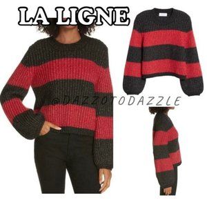 LA LIGNE Colorblock Balloon Sleeve Sweater Red Black Alpaca Cotton Wool | Small​